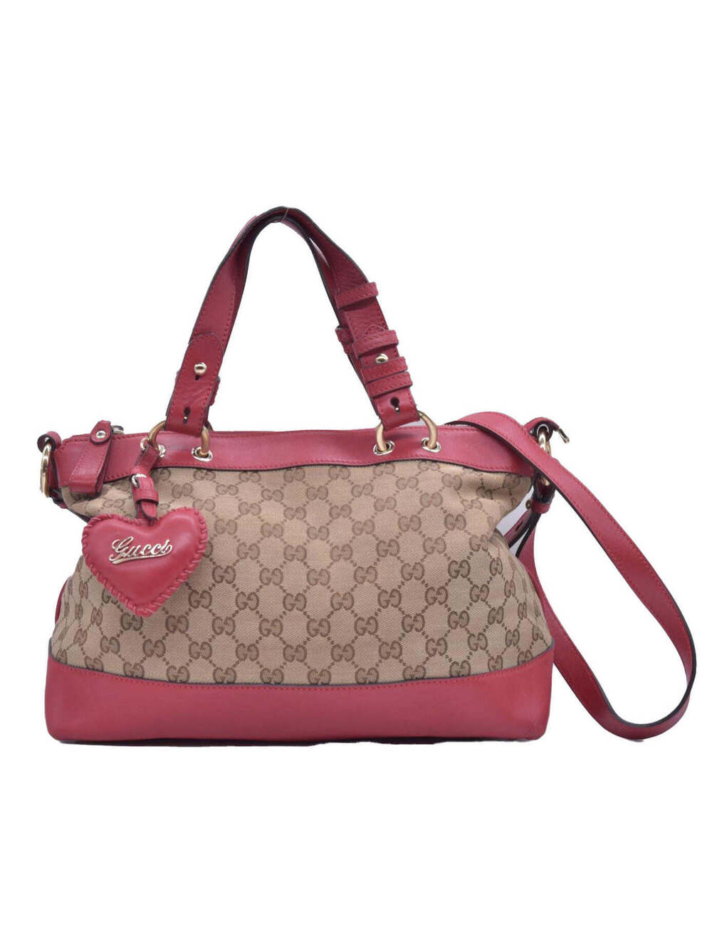$1250 Gucci Monogram Valentine Tote Red